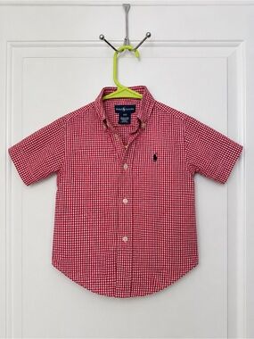 Ralph Lauren Red Gingham Short-Sleeve Button-Down Shirt